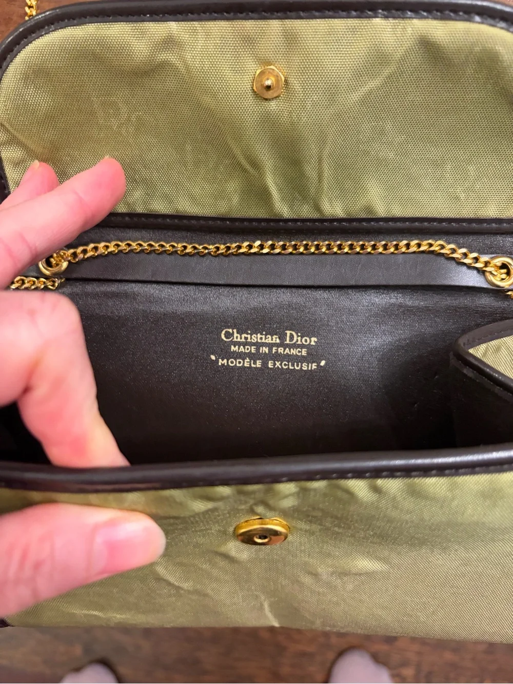 Dior Olive Green Canvas Clutch with Brown Trim